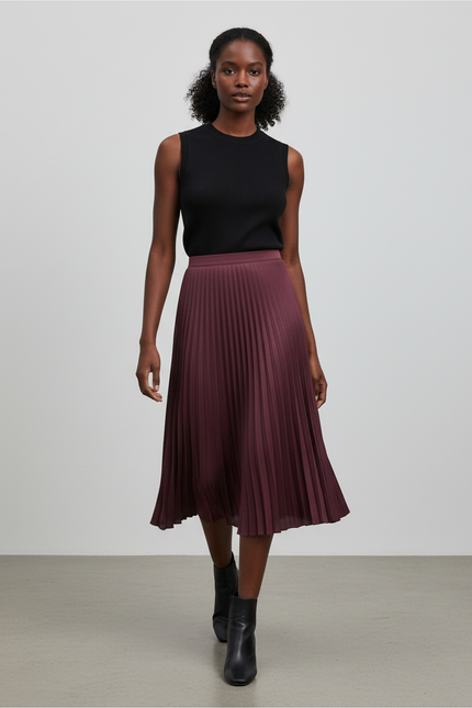 Jupe Plissée Bordeaux Taille Haute Élégante