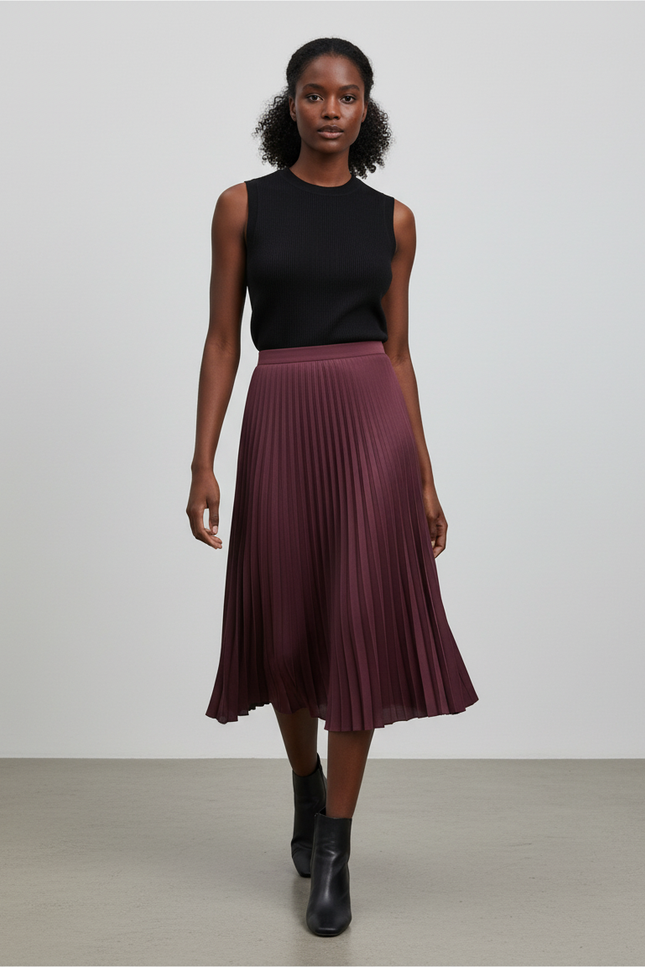 Jupe Plissée Bordeaux Taille Haute Élégante