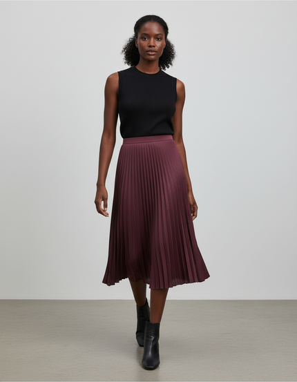 Jupe Plissée Bordeaux Taille Haute Élégante