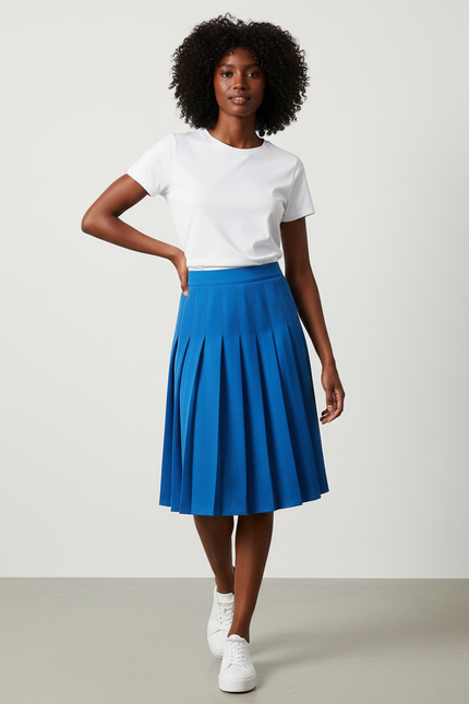 Jupe Plissée bleu midi chic