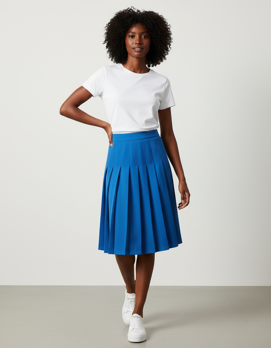 Jupe Plissée bleu midi chic
