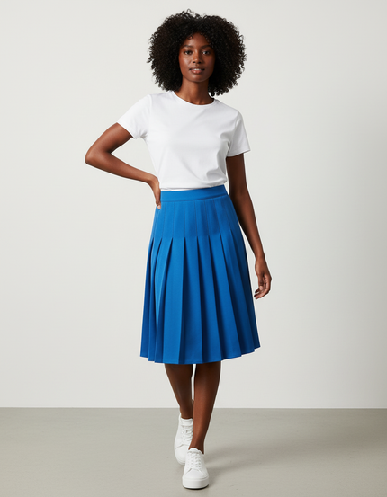 Jupe Plissée bleu midi chic