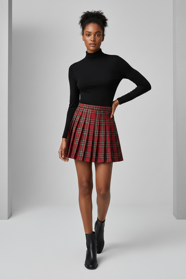 Jupe Plissée mini écossaise rouge chic