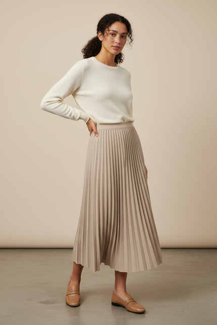 jupe plissée longue beige
