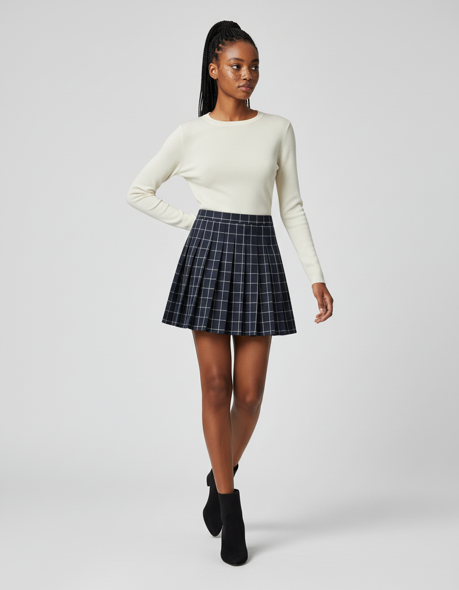 Jupe Plissée Mini Carreaux Chic