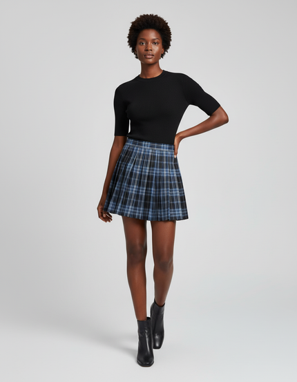 Jupe Plissée mini carreaux bleus chic