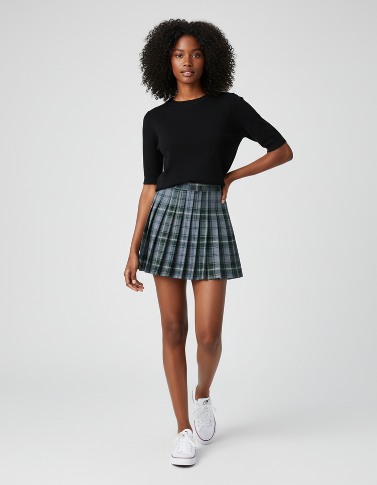 jupe courte plissée à carreaux mi cuisse