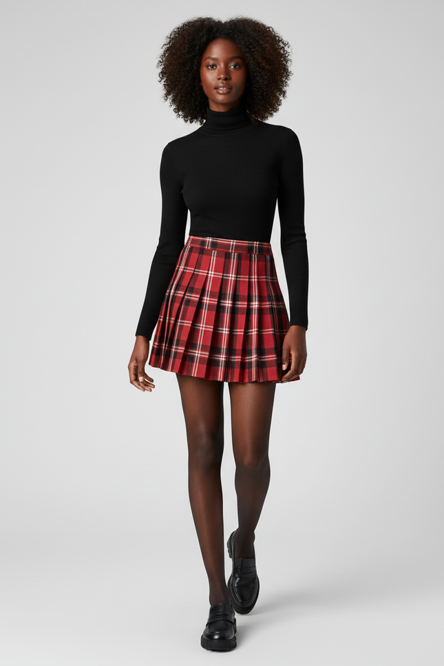 Jupe Plissée carreaux rouge chic