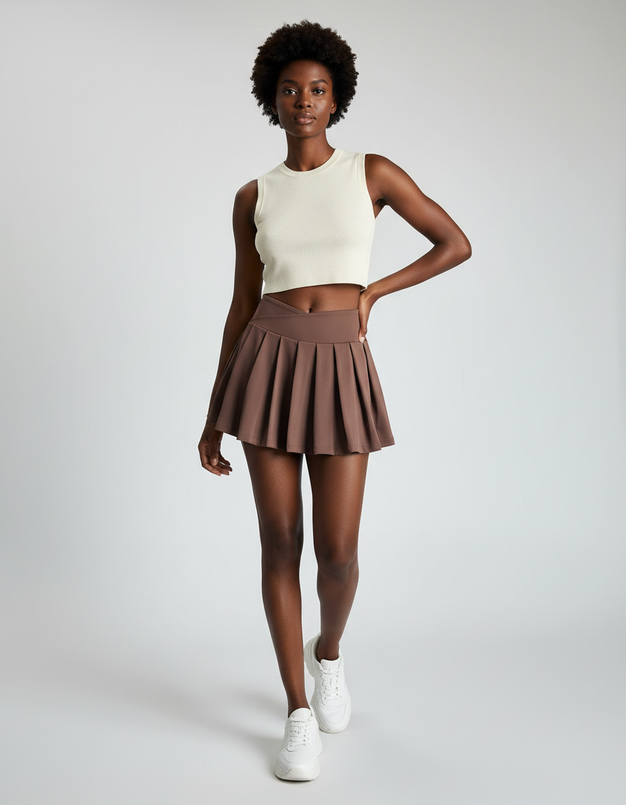 Jupe Plissée marron sport fluide