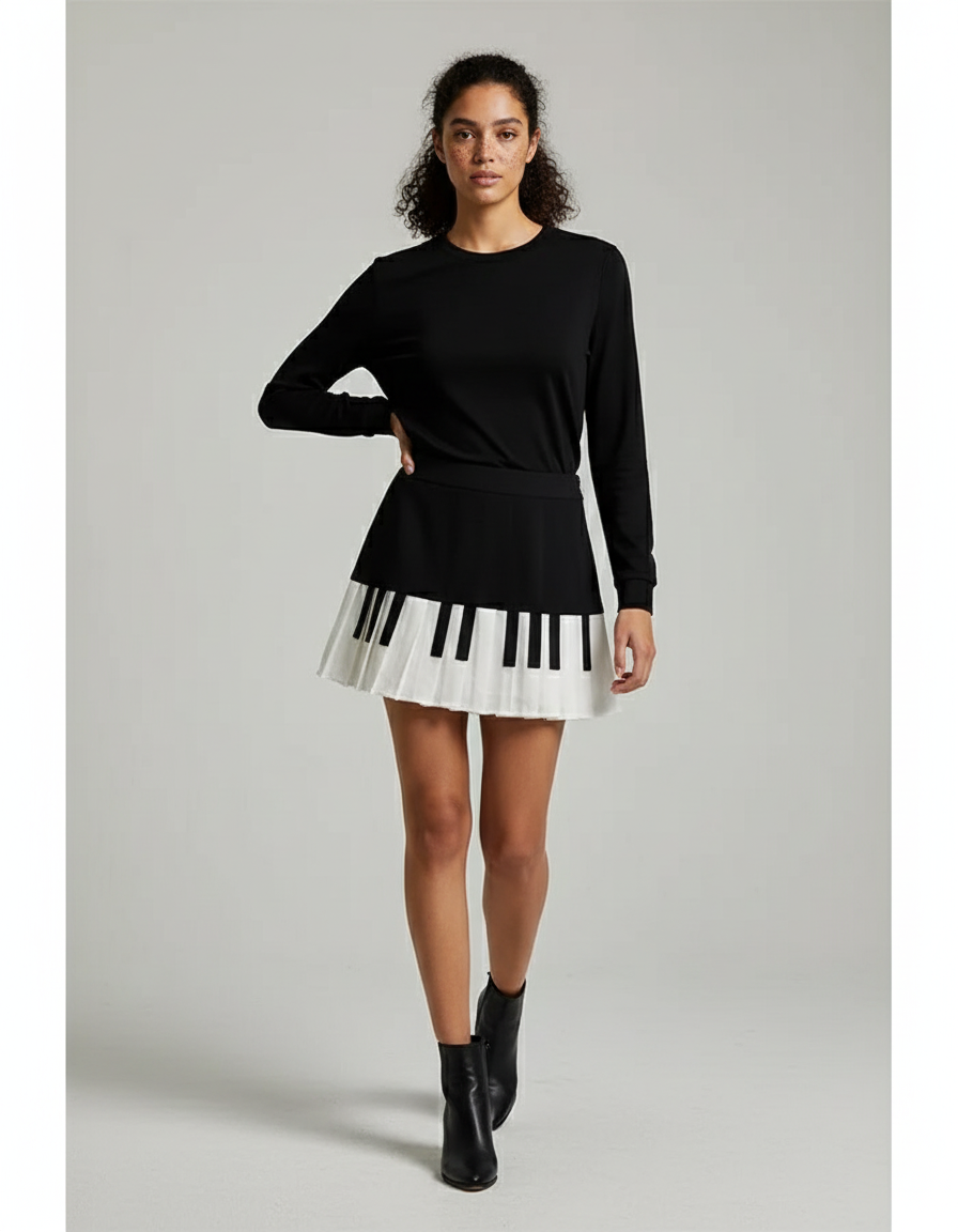 Jupe Plissée motif clavier de piano chic
