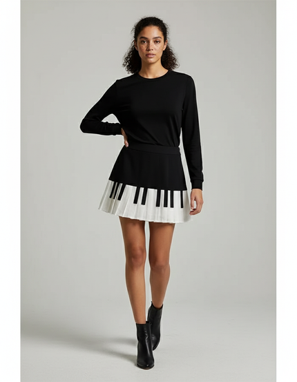 Jupe Plissée motif clavier de piano chic