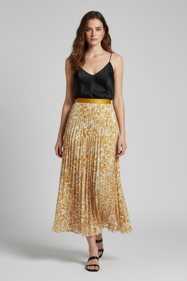 jupe plissée longue jaune