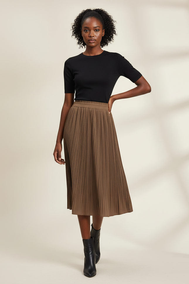 Jupe Plissée kaki midi fluide
