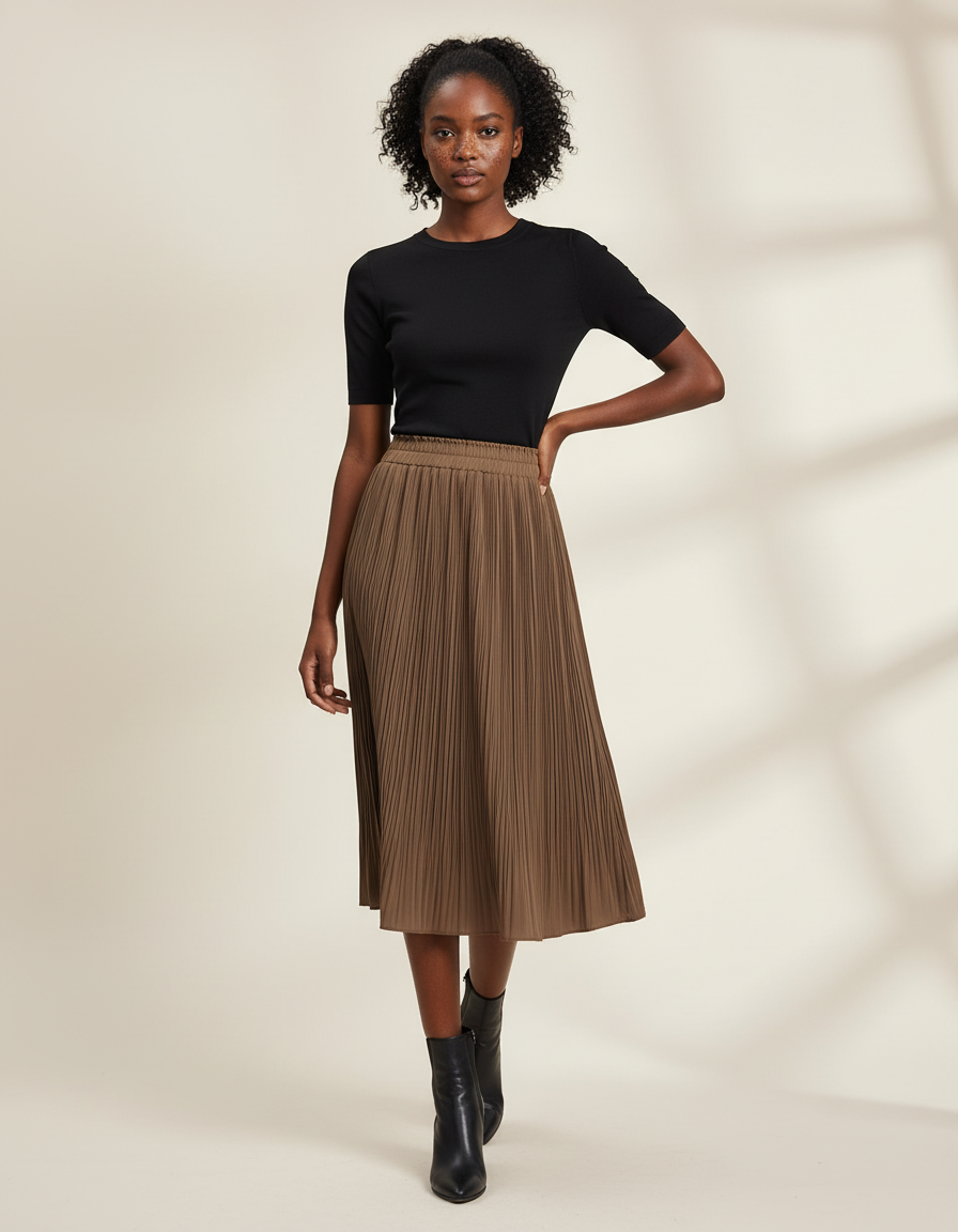Jupe Plissée kaki midi fluide