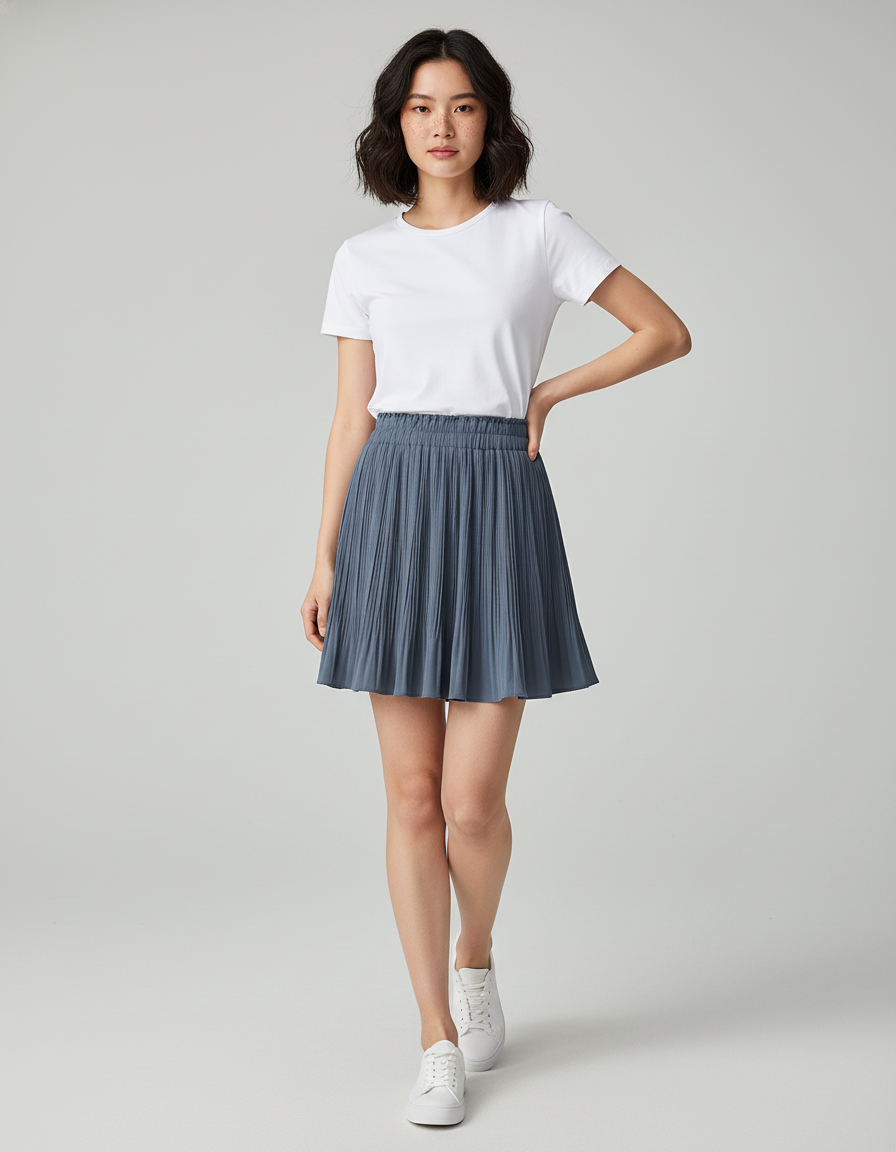 Jupe Plissée mini bleu-gris décontractée