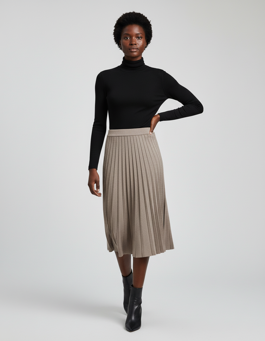 Jupe Plissée beige maille élégante