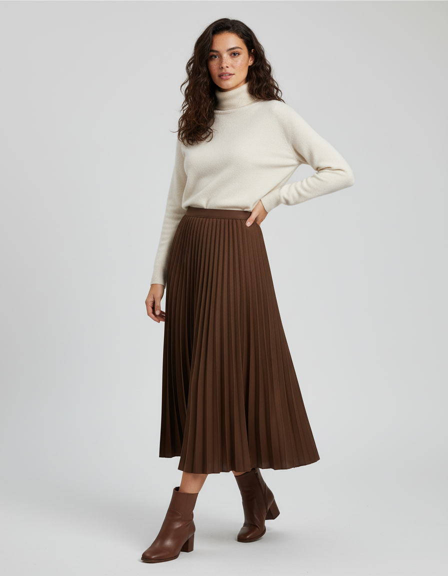 jupe longue plissée taille haute