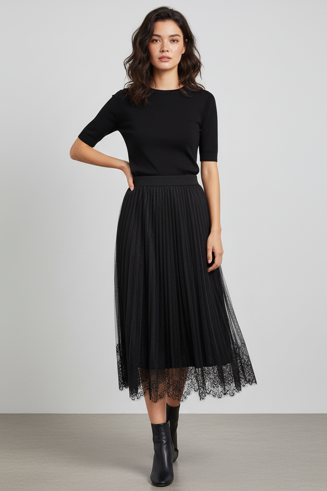 jupe plissée noire voile