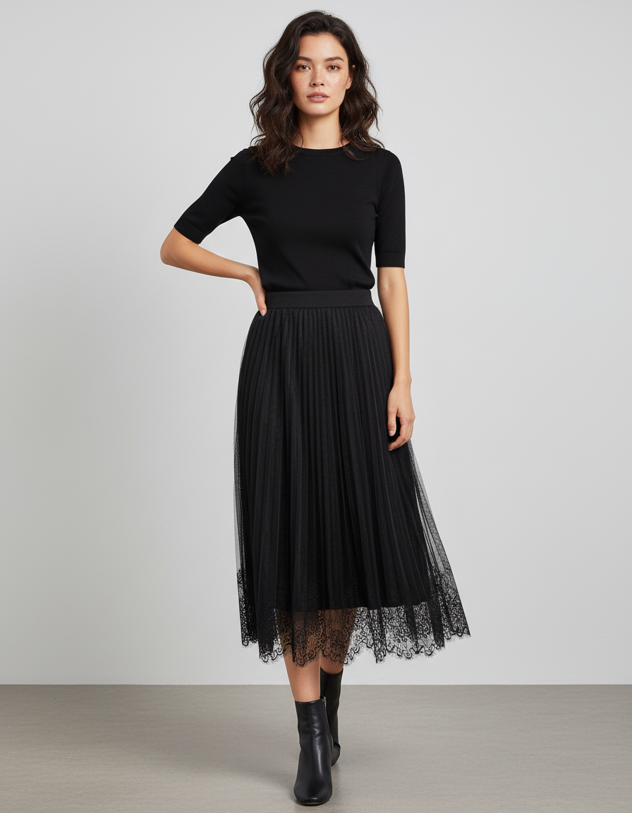 jupe plissée noire voile