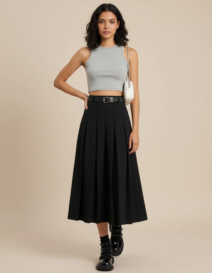 Jupe Plissée noire midi élégante