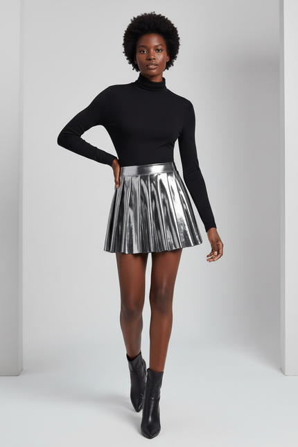 Jupe Plissée argentée brillante chic raffinée