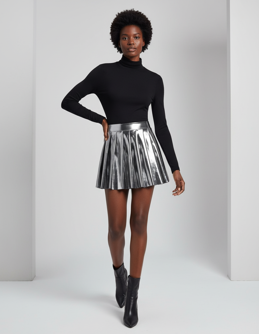 Jupe Plissée argentée brillante chic raffinée