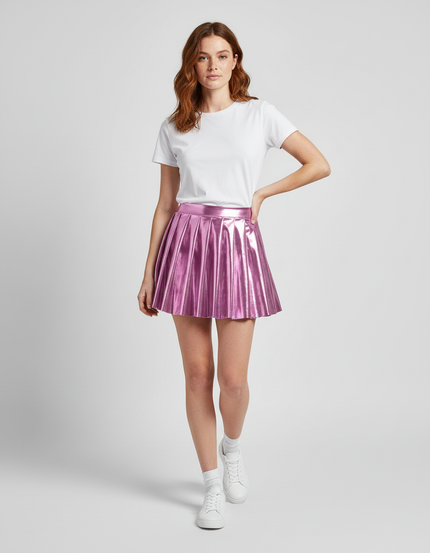 Jupe Plissée rose métallisée chic