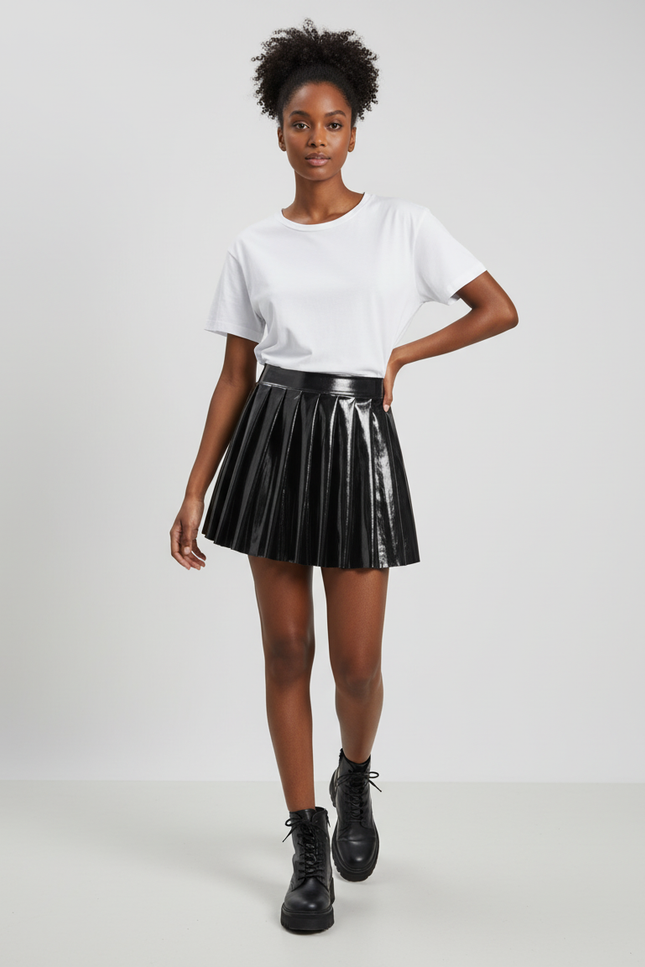 Jupe Plissée Noire Brillante Sexy
