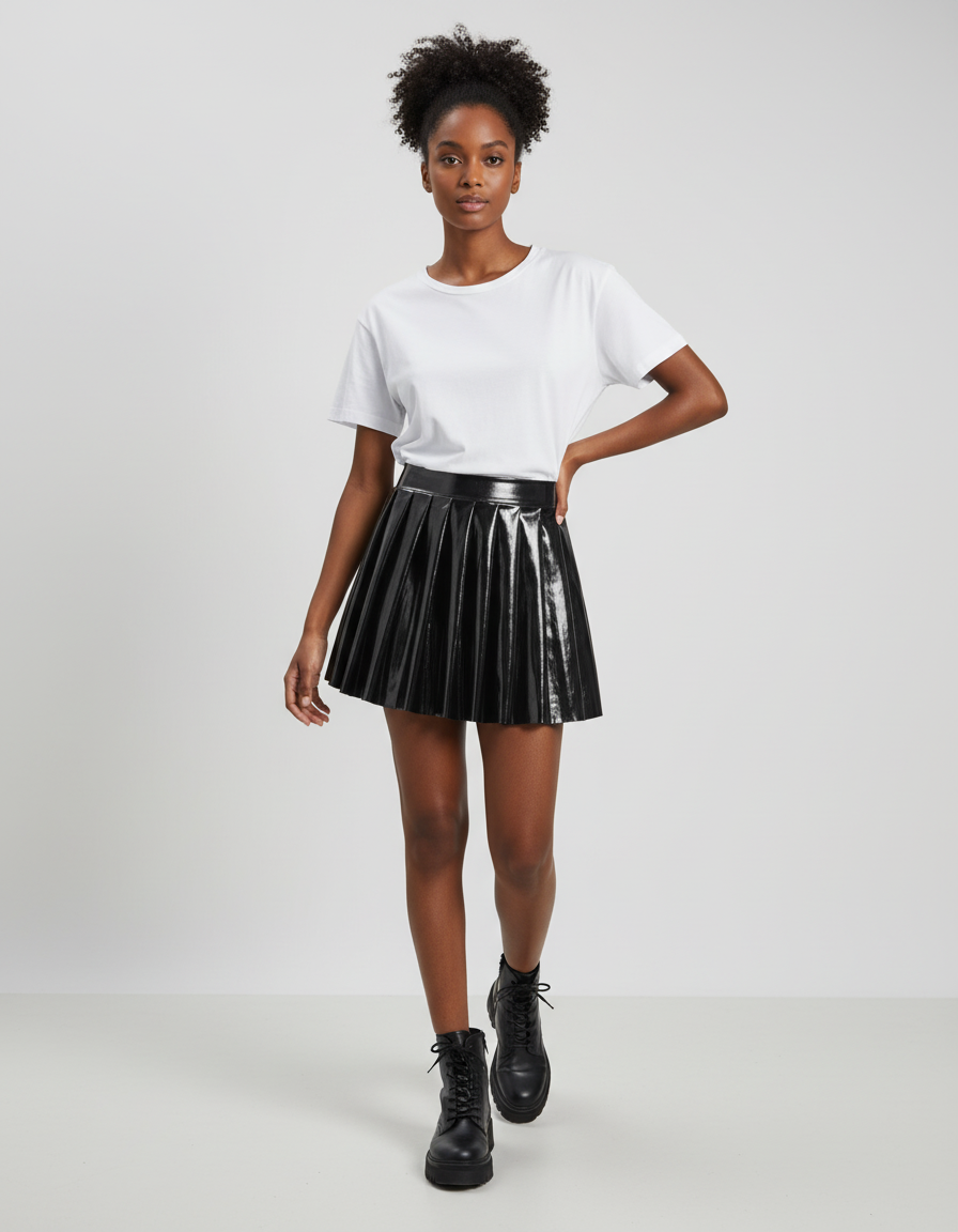 Jupe Plissée Noire Brillante Sexy