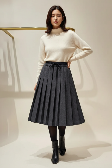 Jupe Plissée gris anthracite taille élastique élégante