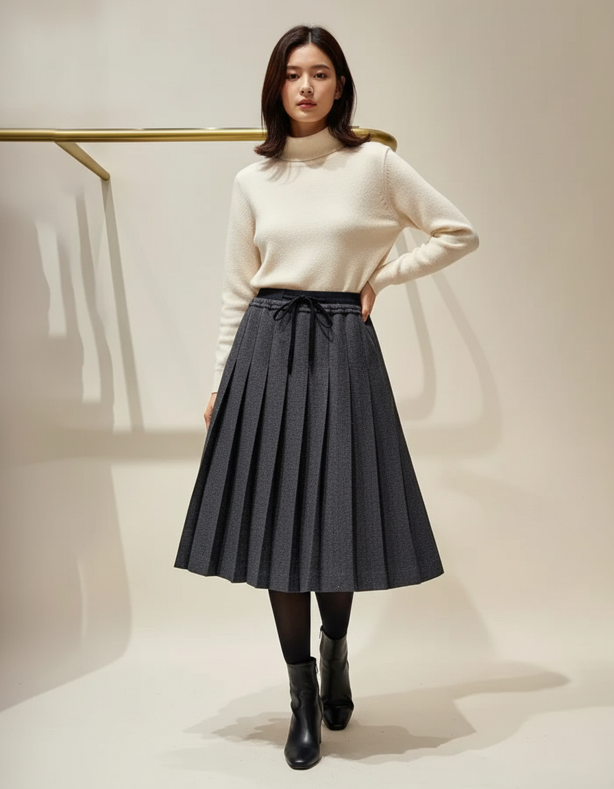 Jupe Plissée gris anthracite taille élastique élégante