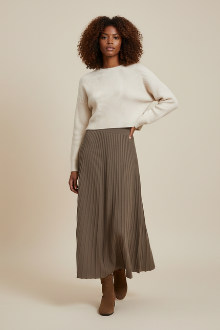 Jupe Plissée Khaki Maille Fluide
