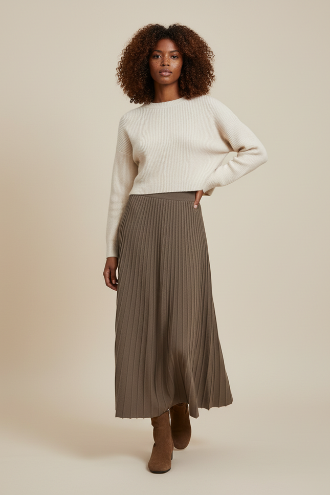 Jupe Plissée Khaki Maille Fluide