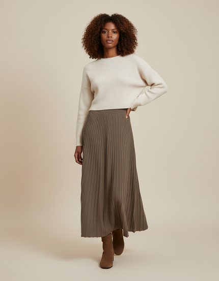 Jupe Plissée Khaki Maille Fluide
