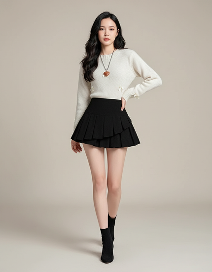Jupe Plissée noire courte chic