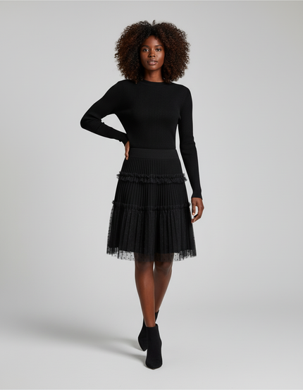 Jupe Plissée noire maille plumetis chic