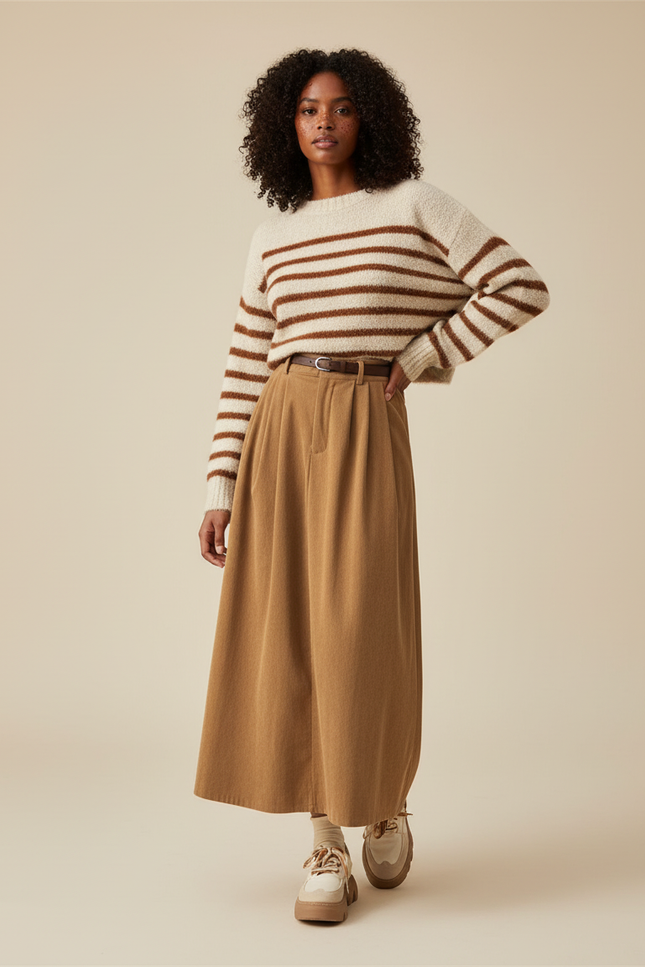 Jupe Plissée Khaki Corduroy Chic