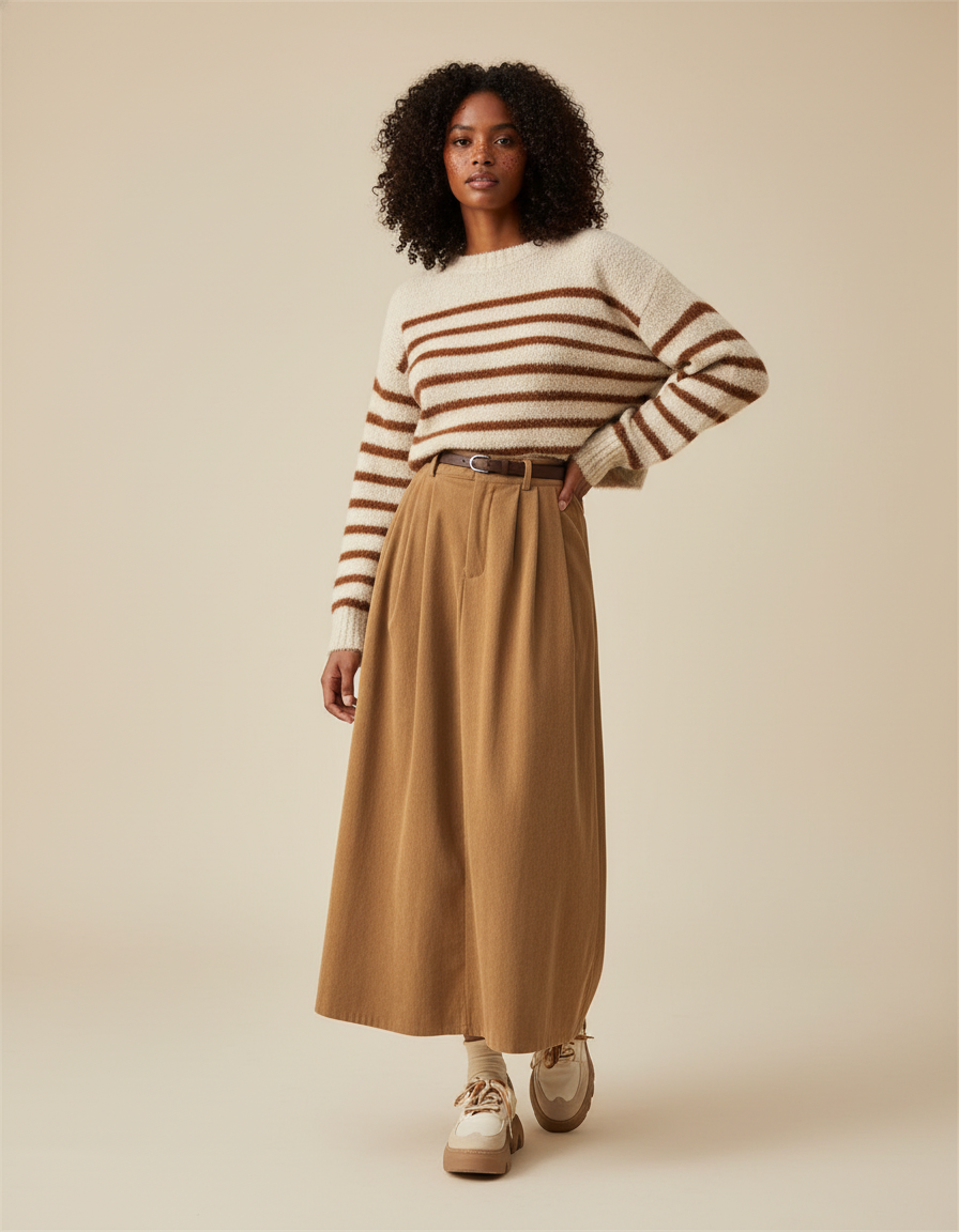 Jupe Plissée Khaki Corduroy Chic