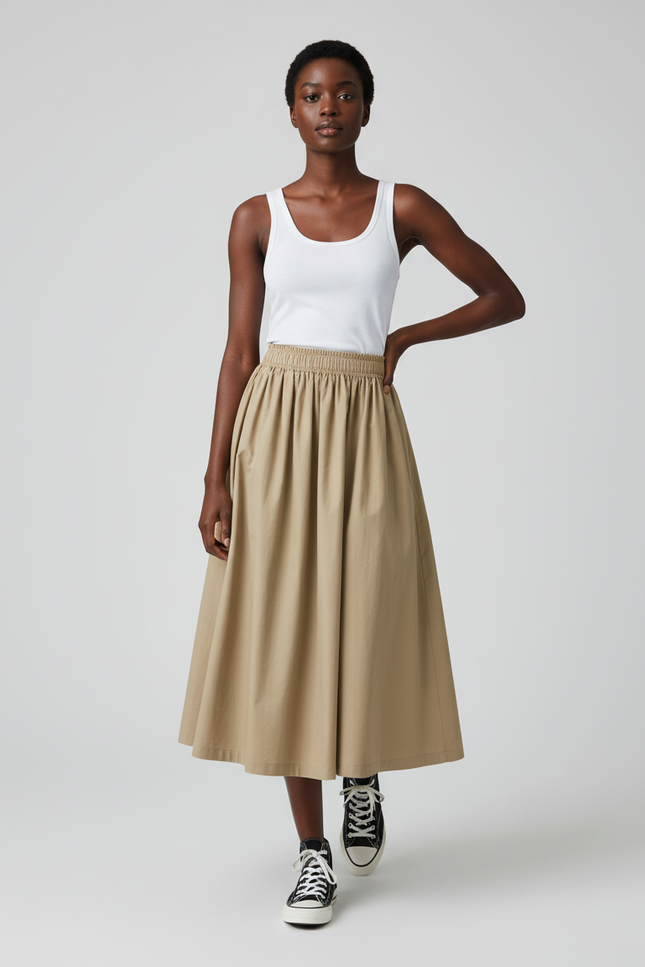 Jupe Plissée Kaki Fluide Élégante