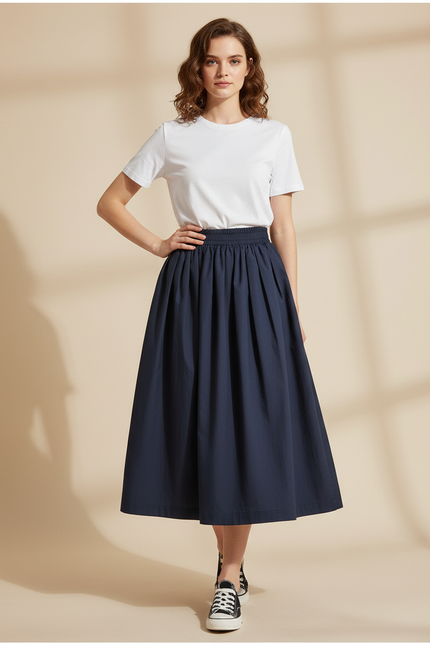 Jupe Plissée bleue marine taille haute élégante raffinée