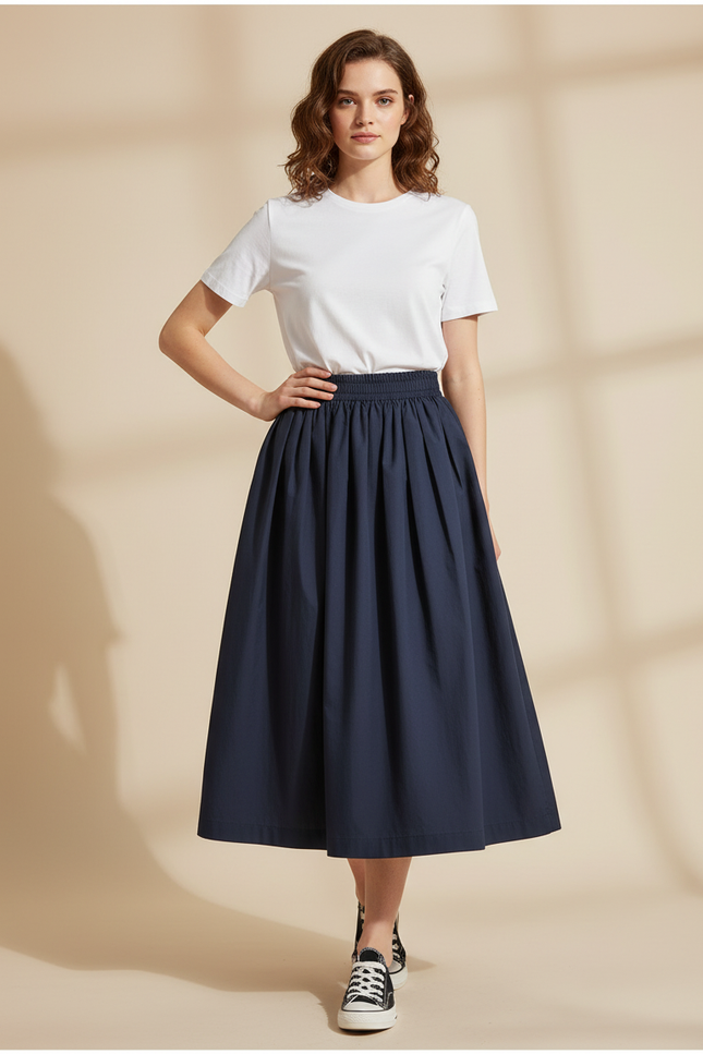 Jupe Plissée bleue marine taille haute élégante raffinée