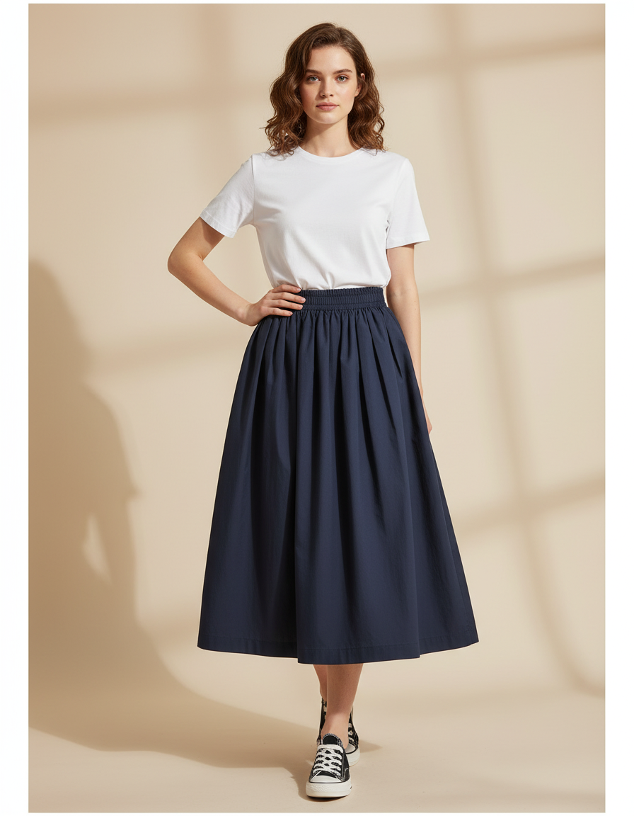 Jupe Plissée bleue marine taille haute élégante raffinée