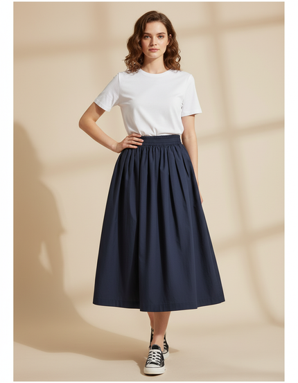 Jupe Plissée bleue marine taille haute élégante raffinée