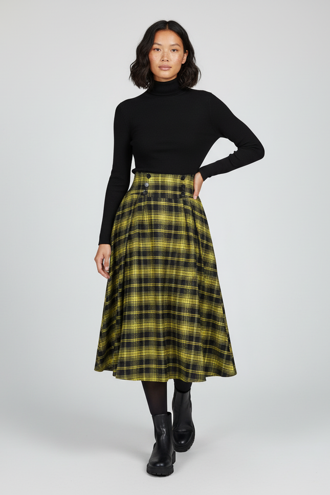Jupe Plissée Jaune Écossais Vintage