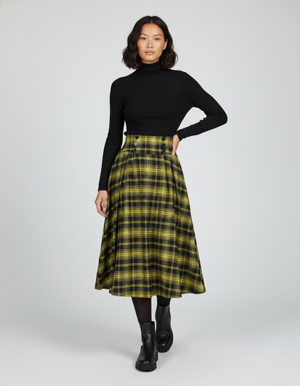 Jupe Plissée Jaune Écossais Vintage