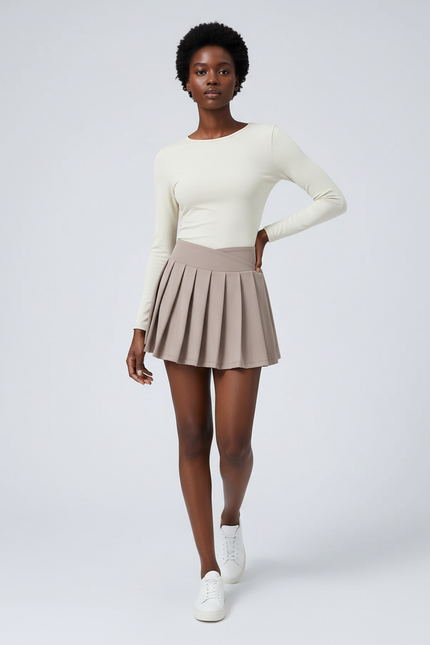 Jupe Plissée beige taille croisée chic