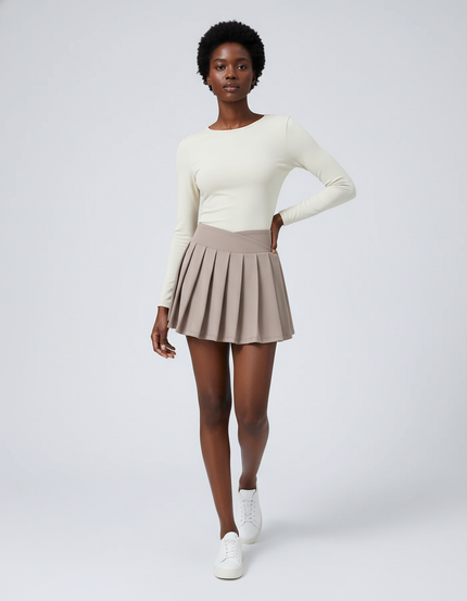 Jupe Plissée beige taille croisée chic