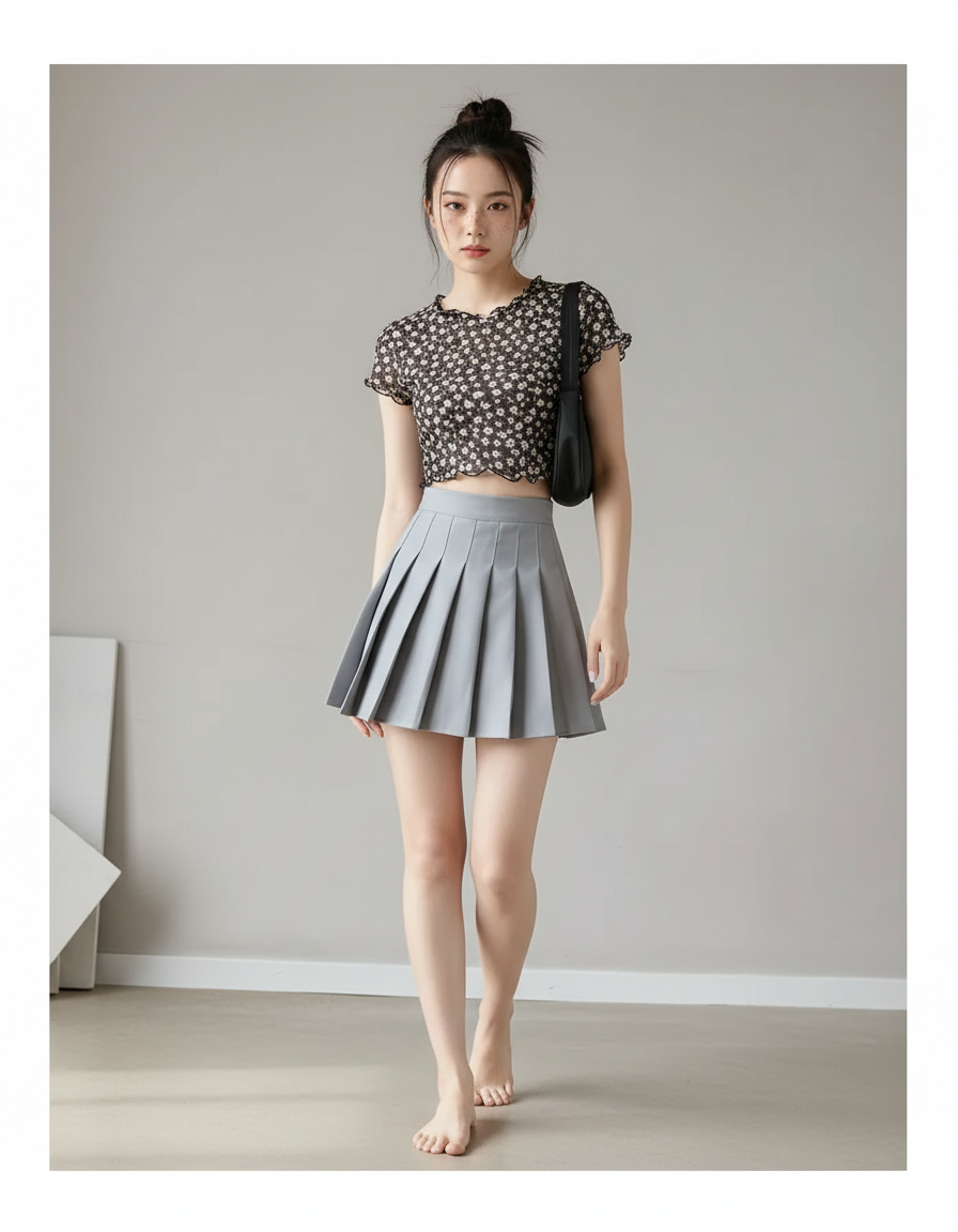 Jupe Plissée taille haute mini chic