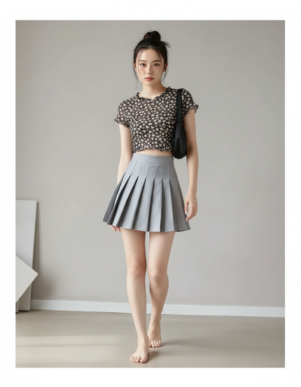 Jupe Plissée taille haute mini chic