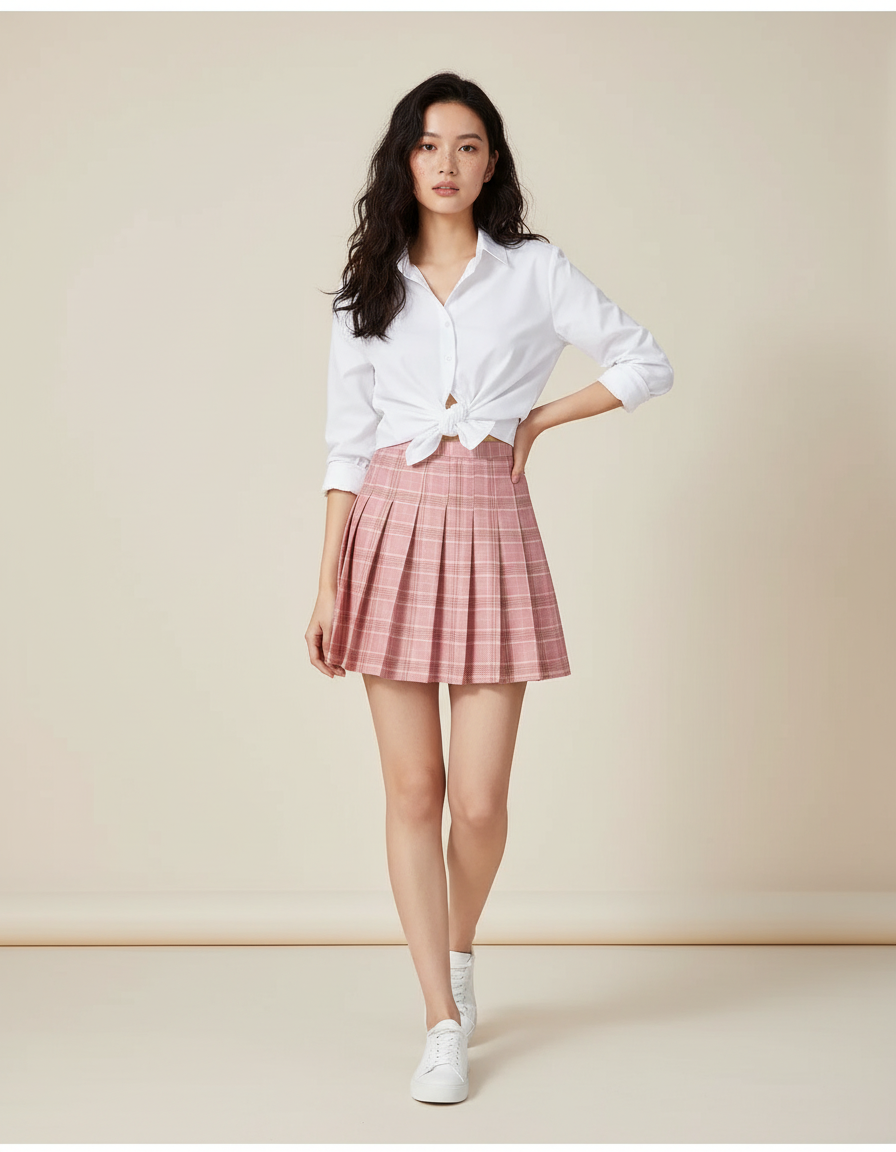 Jupe Plissée Rose Carreaux Chic